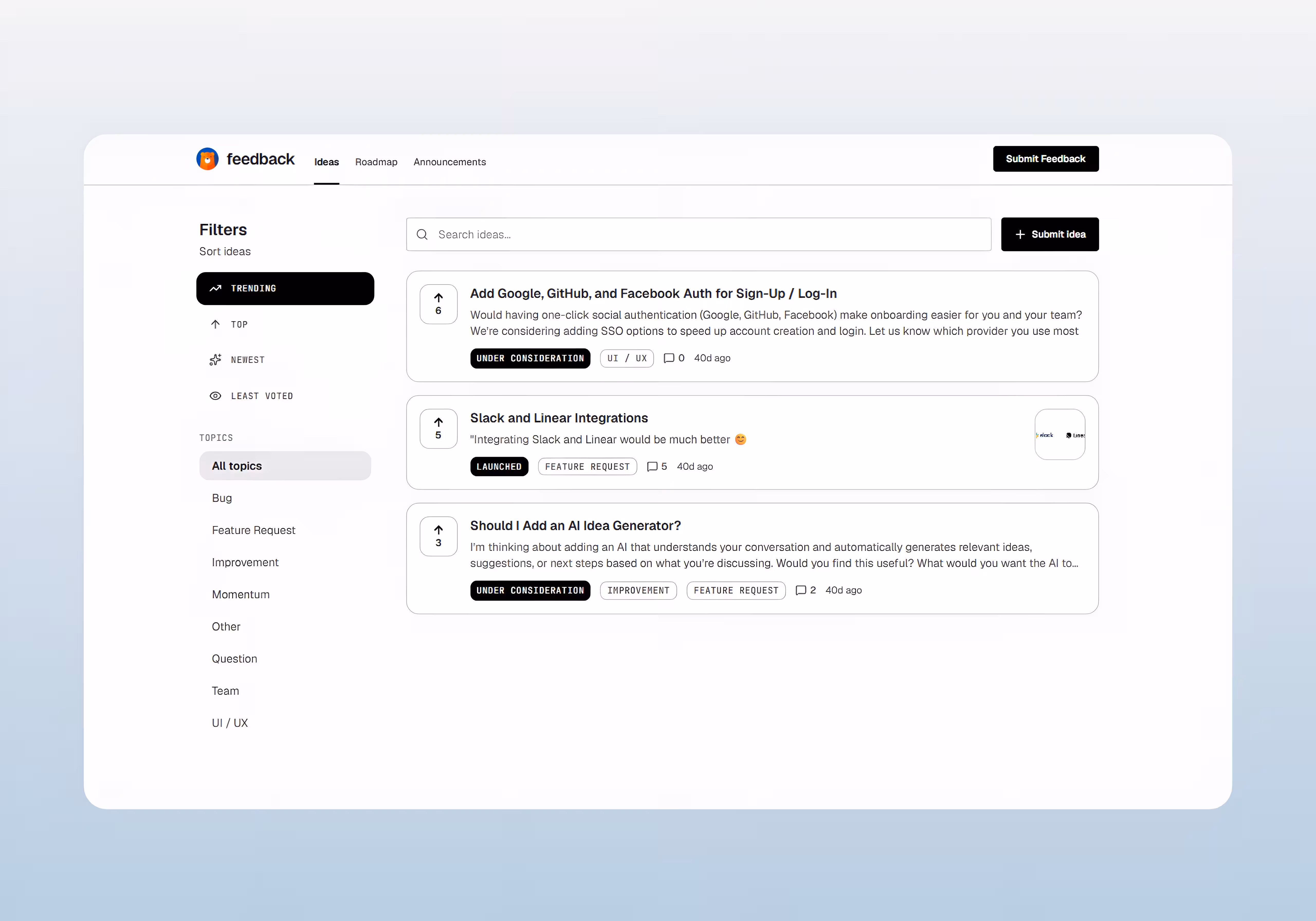 Owtrue public feedback portal on a custom domain